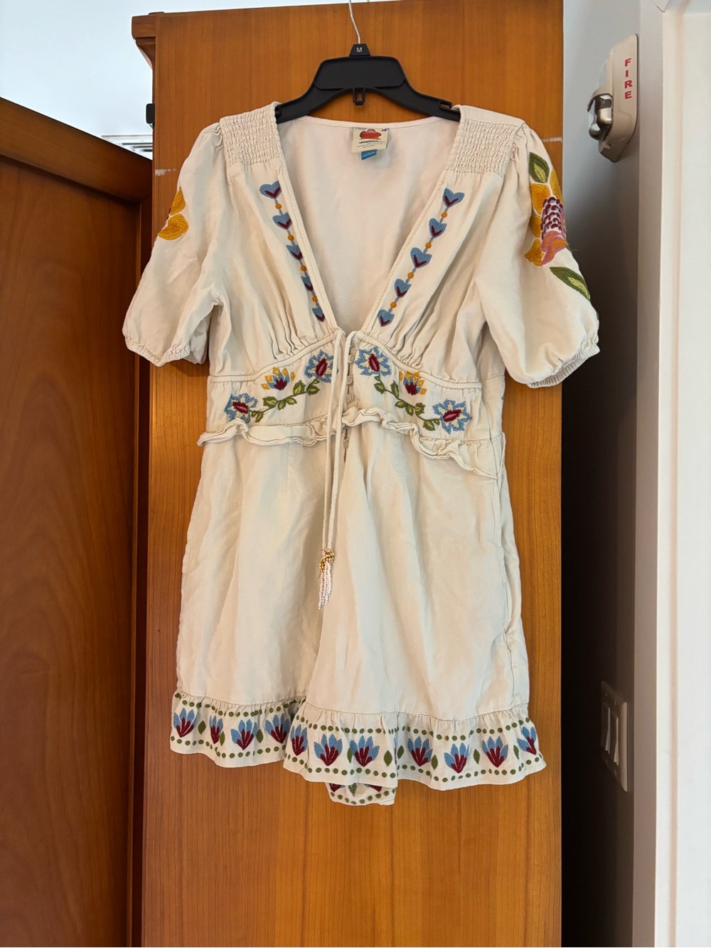 Farm Rio Summer Garden Cream Embroidered Flutter Sleeve Romper - Picture 6 of 12